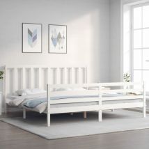 Bed Frame with Headboard White Super King Size Solid Wood - Goodvalue