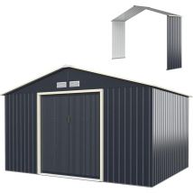 10,85m² Abri de Jardin Métal avec Kit d'Extension, 330 x 255 x 210 cm, Cabine de Jardin Extérieur Portes Coulissantes, Gris - Goplus