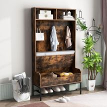 Goplus - 170CM Porte Manteau avec Banc à Chaussure, Garde-Robe 4 en 1 avec Coussin d'Assise, Compartiments Ouverts, Crochets, Portant à Vêtements