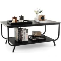 GOPLUS 2-stufiger Couchtisch Marmor Optik, Kaffeetisch mit Metallgestell, Rechteckiger Sofatisch Wohnzimmertisch für Büro & Wohnzimmer, 105 x 55 x