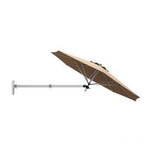 247CM Parasol Cantilever Mural, Parasol de Terrasse avec Tête Inclinable & Support Réglable, avec 8 Baleines, Aération, Beige - Goplus