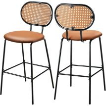 2er Set Barhocker, Barstühle mit Rückenlehne, Küchenstühle mit Fußstütze für Küche, Bar & Bistro, Braun, 52 x 48 x 107 cm - Goplus