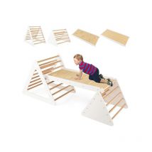 3 en 1 Toboggan d'escalade Montessori pour Enfants, 2 Triangle d'Escalade avec Toboggan pour Enfant 3 Ans+,Charge60 kg, Beige - Goplus