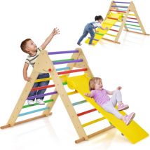 Goplus - 3 en 1 Triangle Montessori Pliable avec Toboggan, Rampe Parcours d'Escalade Montessori pour Enfants 1 an+, Charge 60KG