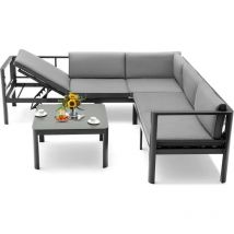 3-teiliges Gartenmöbel Set, Stabiles Terrassensofa-set Mit Höhenverstellbarer 3-sitzer Sofa & Couchtisch Aus Gehärtetem Glas, Moderne Sitzgruppe Für 