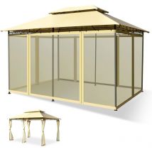3,9x2,9M Tonnelle de Reception,Chapiteau de Jardin avec Double Toit avec Moustiquaire Detachable et Armature Robuste, Gazebo pour Jardins pour