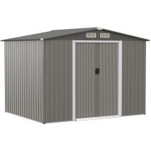 Goplus - Abri de Jardin en Metal avec Portes - Cabane à Outils(5,36m²,avec base,Gris - Toit traditionnel)