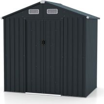 Goplus - Abri de Jardin en Metal avec Portes - Cabane à Outils(2,48m²,sans base,Gris - Toit traditionnel)