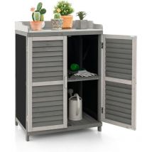 Goplus - Abri de Jardin en Bois de Sapin, Armoire de Rangement et Stockage 67x46x99,5 cm, avec Tablette en Métal & étagère & Double Porte à