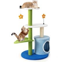 Arbre à Chat, 87 cm, avec Colonne à Gratter en Sisal, Perchoirs et Condo en Peluche Confortable, Multicolore - Goplus