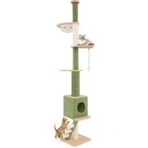 Arbre à Chat au Sol de Plateforme, Haute Réglable 218-253CM, Capsule Spatiale, Condo, Poteaux à Griffer en Sisal, Échelle de Grimpe, Arbre Chat à 5