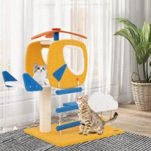 Arbre à Chat avec Perchoir en Forme d'Hélicoptère, Plateforme, Griffoir en Sisal, Arbre Chat avec Échelle, 3 Jouets en Forme d'Étoile pour Se