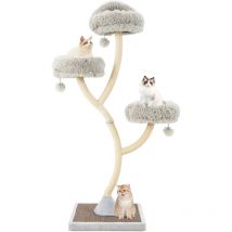 Arbre à Chat Moderne 178cm à 3 Niveaux, Design Incurvé, Griffoirs et Planche en Sisal, 3 Perchoirs Chauds, 3 Balles, Gris - Goplus