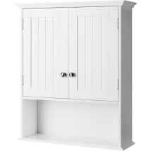 Armadietto a Muro, Mobile da Bagno in Legno con Ripiano Regolabile, Armadietto Sospeso da Cucina Soggiorno, Bianco, 60 x 19 x 71 cm - Goplus