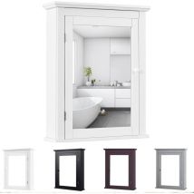 Goplus - Armadietto Bagno a Specchio, a Parete, 2 Ripaini Nascosti, in Legno, Salvaspazio e Moderno, Sopra Lavandino, 56x15x69 cm,