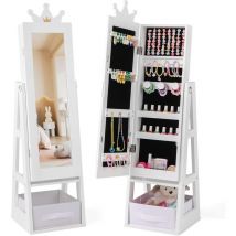 GOPLUS Armoire a Bijoux Enfant Fille, 3 en 1 Armoire à Bijoux avec Miroir sur Pied, Organiseur de Bijoux avec Tiroir Pliable, Anti-Basculement,