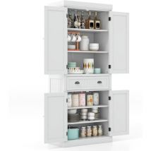 Buffet Haut de Cuisine avec 4 Portes et 2 Tiroirs 76x40x183CM-Étagères Réglables pour Salle à Manger/Cuisine Blanc - Goplus
