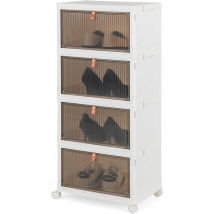 Goplus - Aufbewahrungsbox mit Deckel, Stapelbare Ordnungsbox mit Türen, Transparent Klappbox mit Rollen, Schuhboxen Ordnungsboxen für Wohnzimmer &