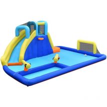 Aufblasbarer Hüpfburg, Wasserpark mit Rutsch&Kletterwand&Wasserkanone&Fussballtor, Planschbecken für Kinder 3-12 Jahre, Spielpool im Outdoor,