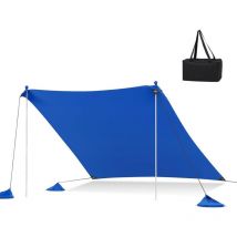 Auvent de Plage de 3x3M, Tente de Plage, Sacs de Sable, 2 Poteaux en Alu, Piquets de Sol, Sac de Transport, UPF50+, Bleu - Goplus