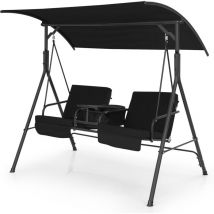 Goplus - Balancelle de Jardin 2 Places 181x124x161,5CM, Balancelle à Canopy Inclinable Ajustable avec Glacière, Plateau Rotatif, Porte-gobelets,