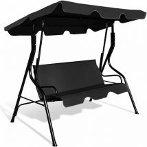 Goplus - Balancelle de Jardin 3 Places 170x110x153CM-avec Auvent Réglable-Swing de Jardin Tissu en Polyester-Cadre en Acier-Noir
