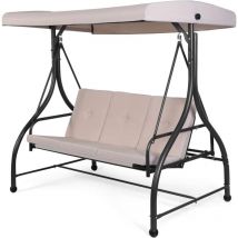 Goplus - Balancelle Jaudin Convertible 3 Places-Charge 340KG-Coussins Confortables-Dossier Réglable-Cadre en Métal Beige