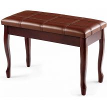 Goplus - Banc de Piano Double en Bois Massif Robuste avec Siege Rembourre en Cuir pu, Tabouret Piano 2 Places avec Compartiment de Rangement, Charge