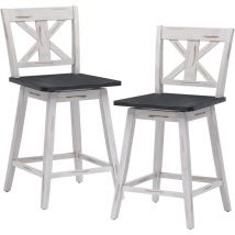 Goplus - Barhocker, 2er Set Barstühle, 360°Drehbarer Sitz, Ergonomische Rückenlehne und Sitz, Gummiholz, Fussstütze, Tresenhocker Küchenstühle für
