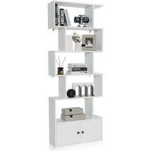 Bücherregal Mit 5 Ebenen, S-förmiges Standregal Mit Türen, Aufbewahrungsregal Wandregal Holz Für Wohnzimmer, Schlafzimmer & Arbeitszimmer (weiß) - 