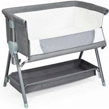 Berceau Cododo a Roulette Reglable en 6 Hauteurs avec Fermeture Eclaire et Ceinture de Securite, Lit de Bebe avec Matelas et Panier de Rangement,
