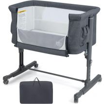 Berceau pour Bébé 3 en 1, Lit pour Cododo Portable avec Mode Berceau, Matelas Amovible, Hauteur Réglable, Poches de Rangement et Roues