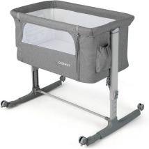 GOPLUS Berceau pour Bébé 3 en 1, Lit pour Cododo Portable avec Mode Berceau, Matelas Amovible, Hauteur Réglable, Poches de Rangement et Roues