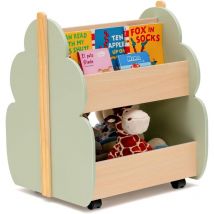 Bibliothèque pour Enfants en Forme d'Arbre Adorable avec 3 Compartiments, Roues Universelles, étagère de Rangement à 2 Niveaux avec Coins Arrondis