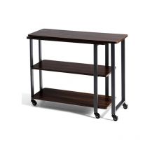 Goplus - Bureau d'Angle en l Pivotant 0°-270°, Bureau d'Angle sur Roulettes, 4 Étagères et Structure Métallique, Brun Foncé