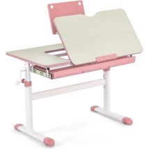 Goplus - Bureau Enfants Charge 80KG-Table Réglable en Hauteur-Plateau Inclinable & Support de Livre & Tiroir-Poste de Travail Rose