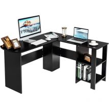 Goplus - Bureau Informatique Coin avec Etagere Ouvertes a 2 Niveaux, Table de Bureau en Forme de l avec Passe-câbles et Pieds Antiderapants, 130 x