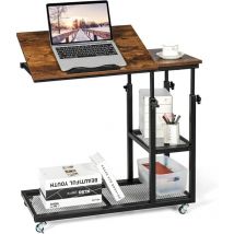GOPLUS C-foermiger Nachttisch, Verstellbarer Couchtisch mit kippbarer Tischplatte, mobiler Sofatisch mit um 360° drehbaren Raedern & Ablageflaeche,