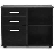Goplus - Caisson de Bureau à roulettes, avec 3 Tiroirs 2 Compartiments Ouverts, Armoire de Rangement Mobile pour Format A4, Documents,