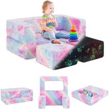 Canapé Convertible Enfant, Brillant dans Le Noir, Canapé Modulaire Enfant en Peluche avec Housse en Flanelle Amovible, Canapé de Jeu pour Chambre