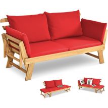 Canapé Lit de Jardin Extensible 2 Places Charge 320 KG-Accoudoirs Réglables/Coussins/Dossier Amovibles-Rouge - Goplus