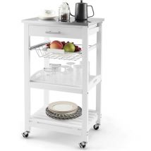 Goplus - Carrello da Cucina con 4 Ripiani, Carrello di Servizio in Acciaio con Cestello Metallico Estraibile e 4 Ruote, Carrello con Cassetto per