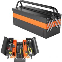 Goplus - Cassetta degli Attrezzi in Metallo, Cassetta Porta Utensili a 5 Ripiani con Organizzatore Pieghevole a 3 Livelli, Organizzer Portatile