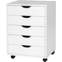 Goplus - Cassettiera in Legno, 5 Cassetti, 4 Ruote Girevoli con Freni, Struttura Resistente, Adatto per Casa e Ufficio, 50 x 42 x 67 cm (Bianco)