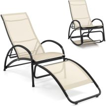 Goplus - Chaise à Bascule, Fauteuil Inclinable 2 en 1 avec Fonction Berçante, Dossier Réglable, Cadre en Aluminium, Chaise Longue Convertible, pour