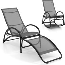 Goplus - Chaise à Bascule, Fauteuil Inclinable 2 en 1 avec Fonction Berçante, Dossier Réglable, Cadre en Aluminium, Chaise Longue Convertible, pour