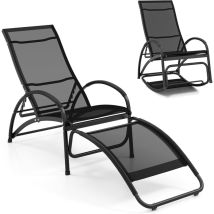 Goplus - Chaise à Bascule, Fauteuil Inclinable 2 en 1 avec Fonction Berçante, Dossier Réglable, Cadre en Aluminium, Chaise Longue Convertible, pour