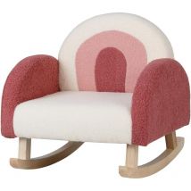 Chaise à Bascule pour Enfants, Fauteuil en Velours Peluche avec Pieds en Bois Massif, Fauteuil à Bascule Rembourré, Rouge - Goplus