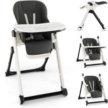 Chaise Haute Pliable pour Bébé 6-36 Mois,avec Dossier&Hauteur&Repose-pieds Réglables,Harnais 5 Points,Roues Verrouillables - Goplus