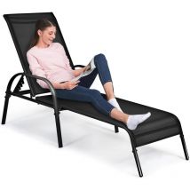 Goplus - Chaise Longue de Jardin Reglable, Bain de Soleil avec Accoudoirs et Dossier Inclinable Multi-Positions, Transat de Terrasse pour Jardin,